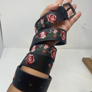 Black Belt with Pink Embroidered Flowers 39" -45"